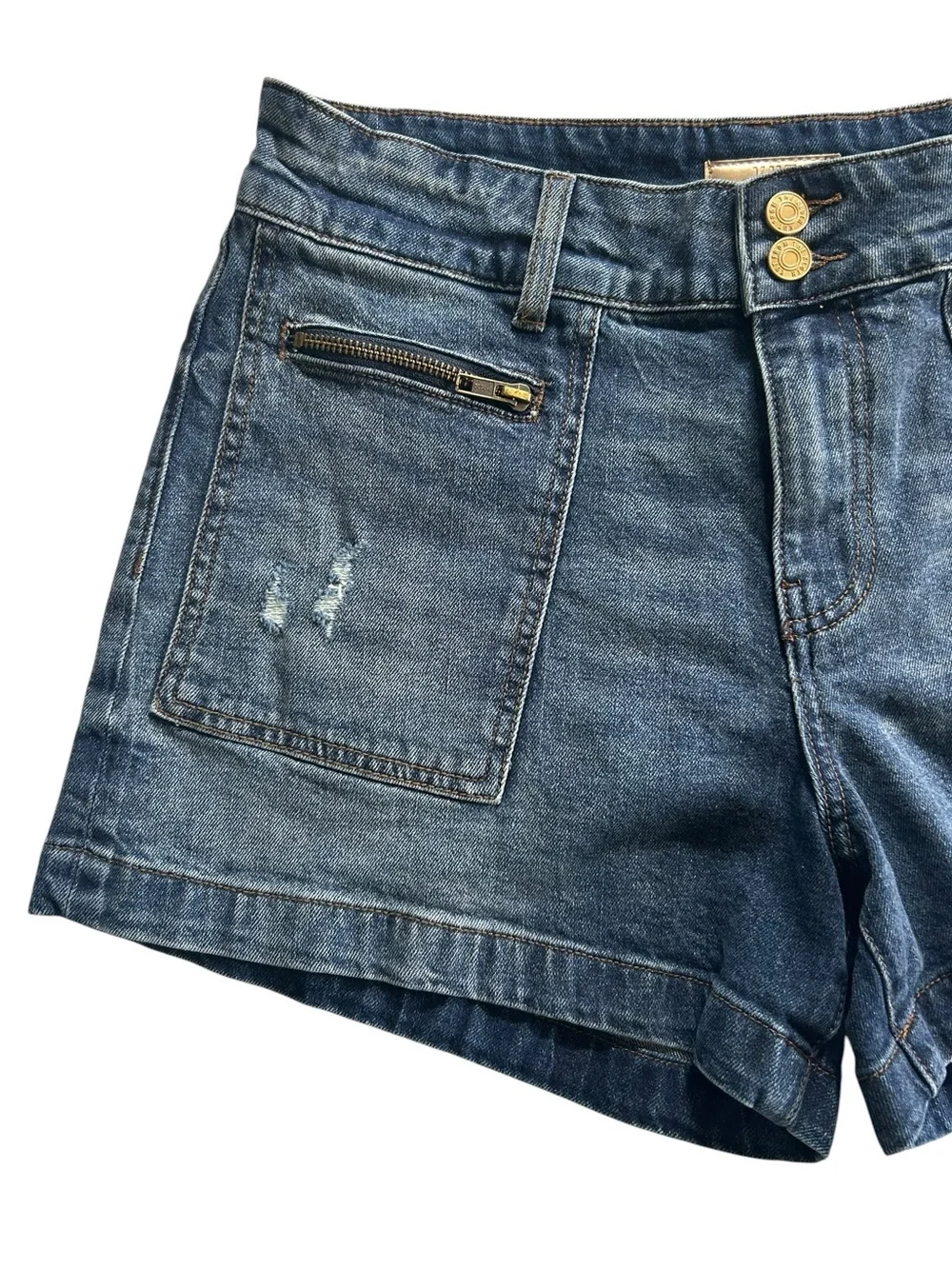 Kut From The Kloth Jane High Rise Long Short Zipper Patch Pockets Size 8 Sailor